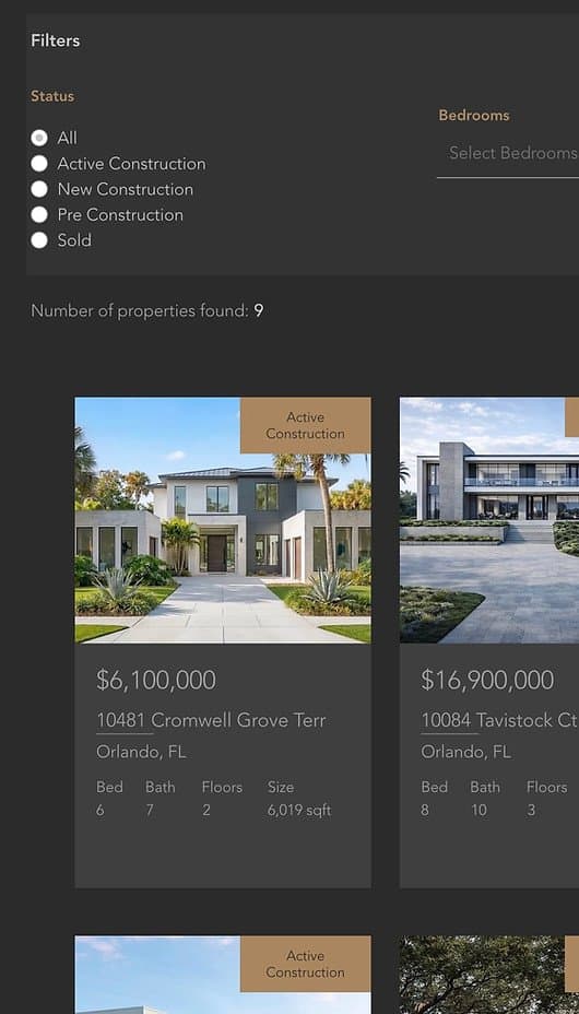 A real property filtering and CMS interface built for a Mrcela Studio client