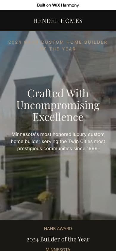 Mobile view of the Hendel Homes concept homepage