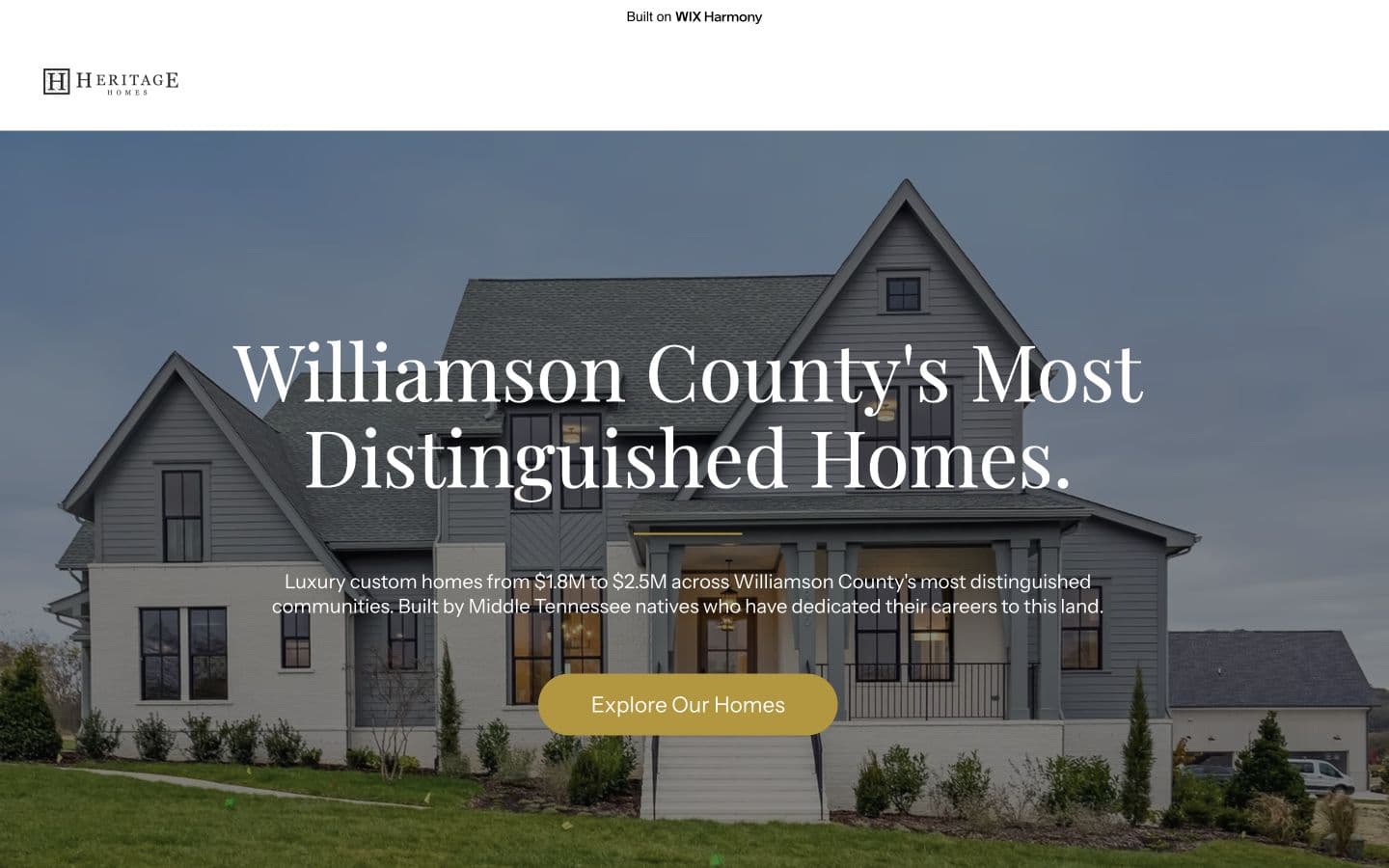 Heritage Homes TN concept homepage