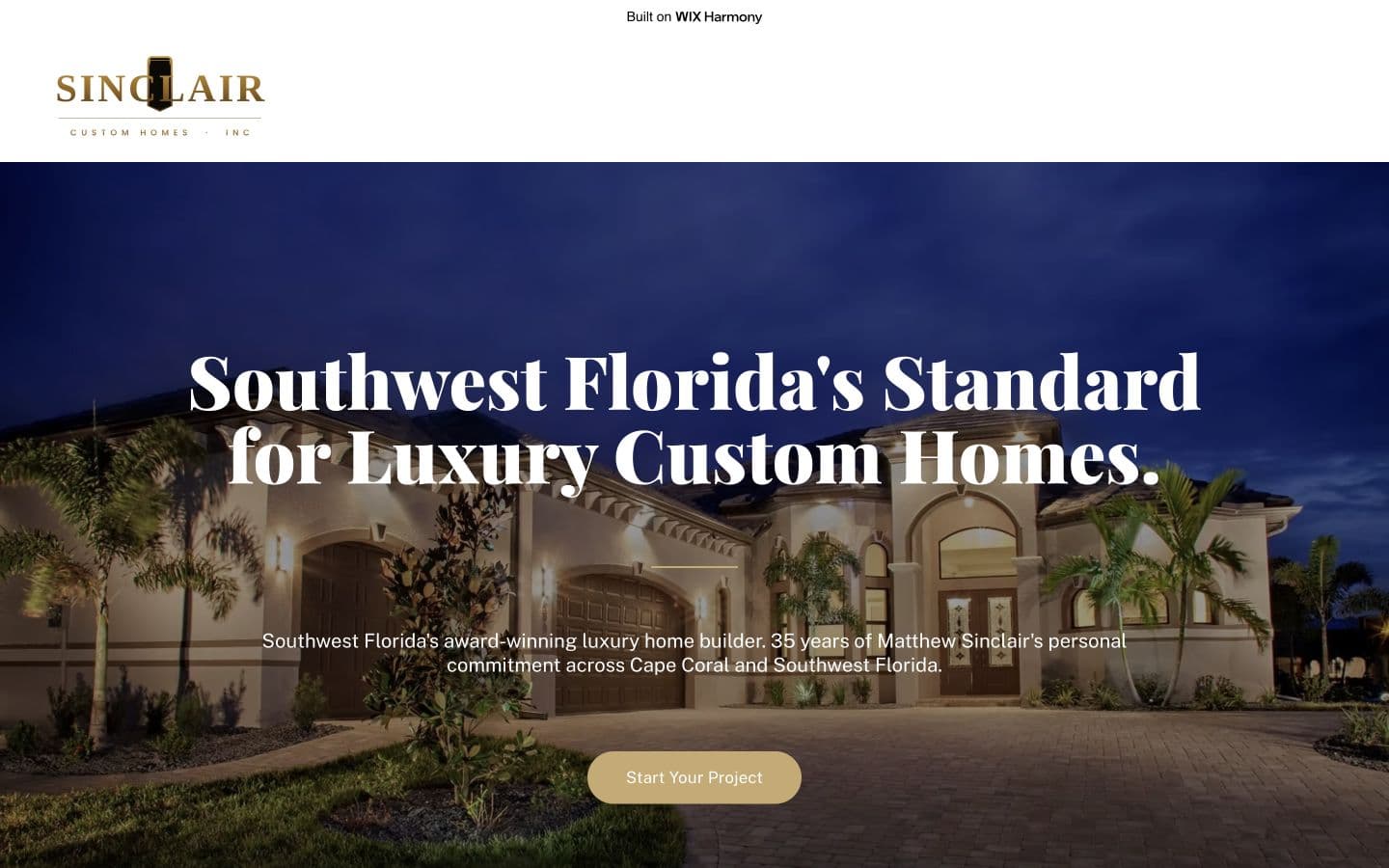 Sinclair Custom Homes concept homepage
