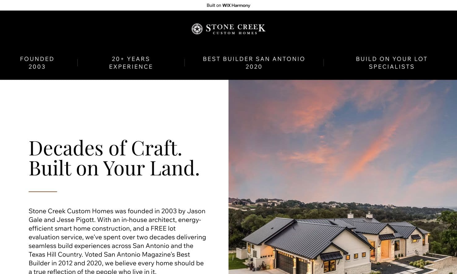 Stone Creek Custom Homes concept homepage